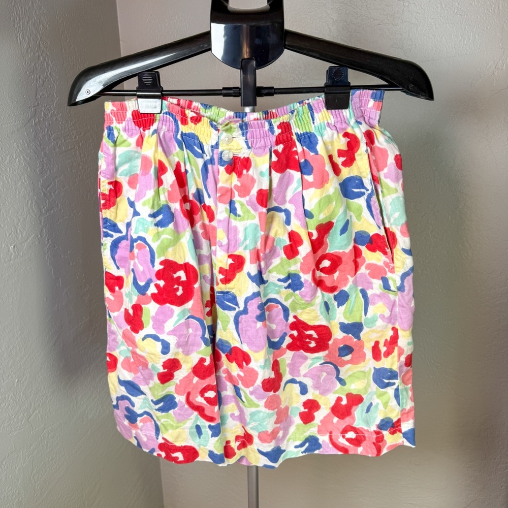 Vintage Y2K Eddie Bauer Floral Cotton Elastic Waist Shorts Size 12